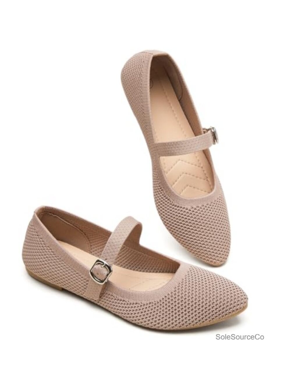 Women's Stretchy Knit Mary Jane Flats with Buckle Strap - Memory Foam Comfort